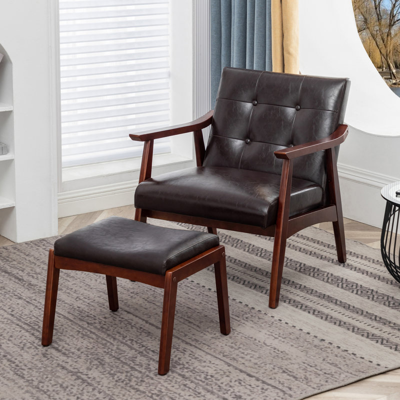 Wade Logan® Aphina Faux Leather Armchair and Ottoman with Solid Wood